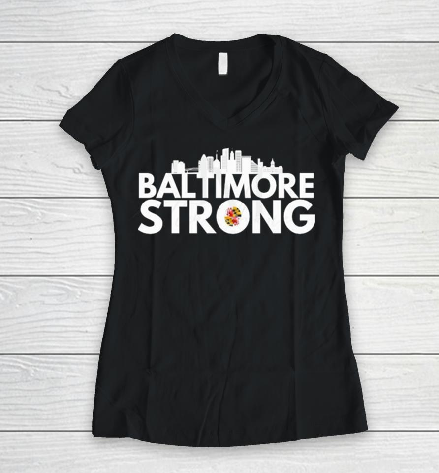 Origina Francis Scott Key Baltimore Strong Skyline Women V-Neck T-Shirt