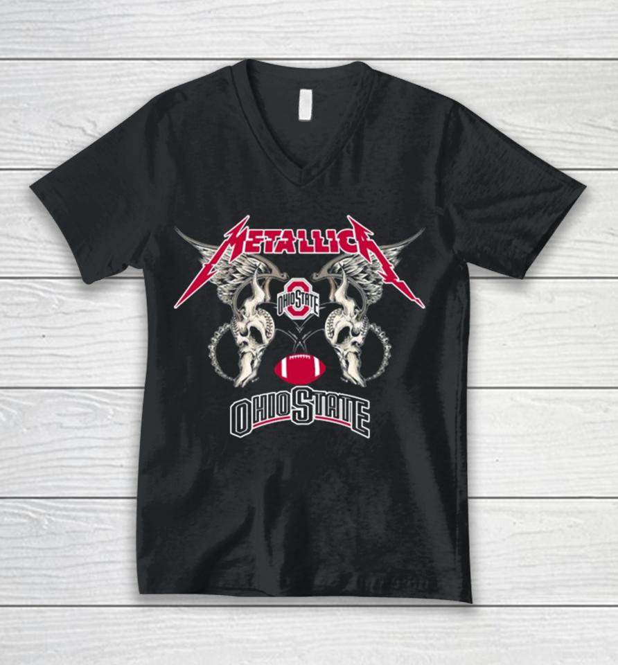 Original Ncaa Ohio State Buckeyes Logo Black Metallica Wings Sweatt Unisex V-Neck T-Shirt