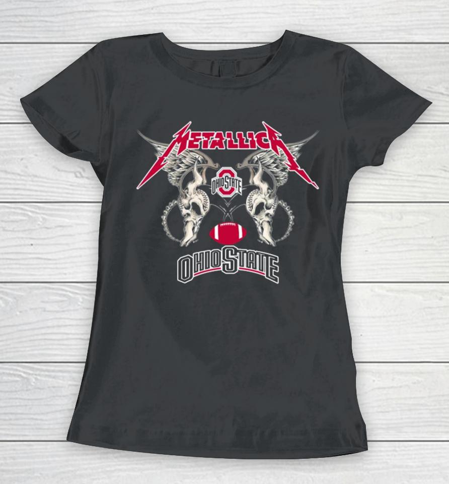 Original Ncaa Ohio State Buckeyes Logo Black Metallica Wings Sweatt Women T-Shirt