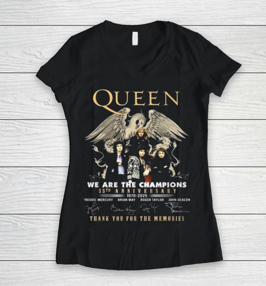 Original Queen We Are The Champions 55Th Anniversary 1970 – 2025 Thank You For The Memories Women V-Neck T-Shirt