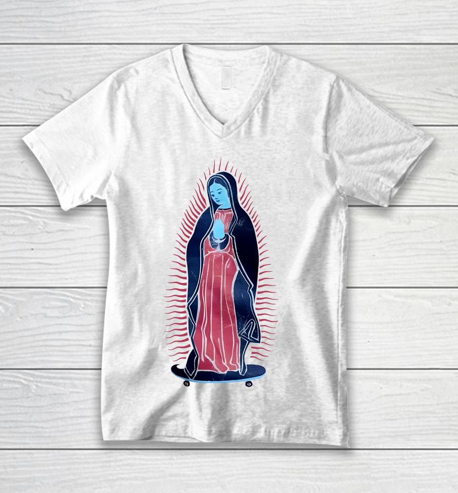 Our Lady Of Guadalupe On Skateboard Unisex V-Neck T-Shirt