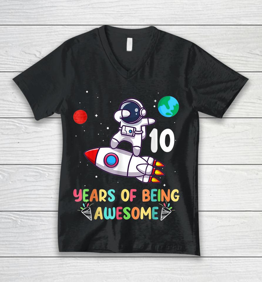 Outer Space 10 Year Old 10Th Birthday Boys Planets Astronaut Unisex V-Neck T-Shirt