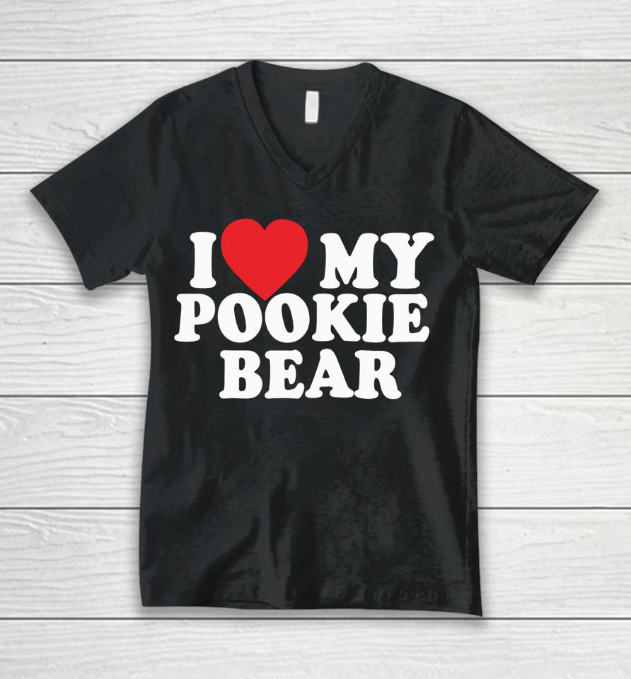 Outtapocketapparel I Love 3 My Pookie Bear Unisex V-Neck T-Shirt