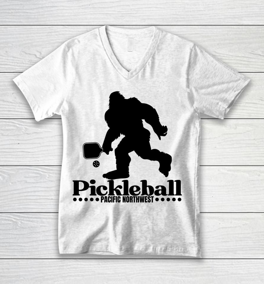 Pacific Northwest Pickleball Player Bigfoot Pickleball Lover Unisex V-Neck T-Shirt