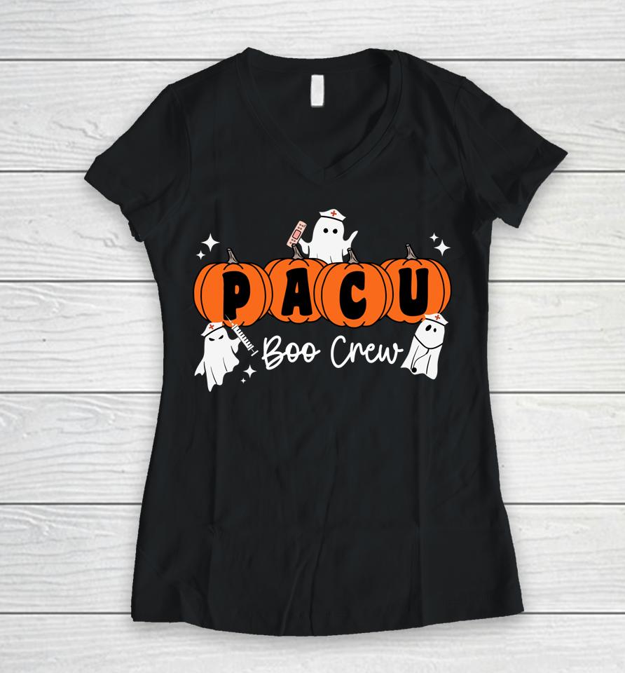 Pacu Boo Crew Ghost Pumpkin For Pacu Nurse Halloween Women V-Neck T-Shirt