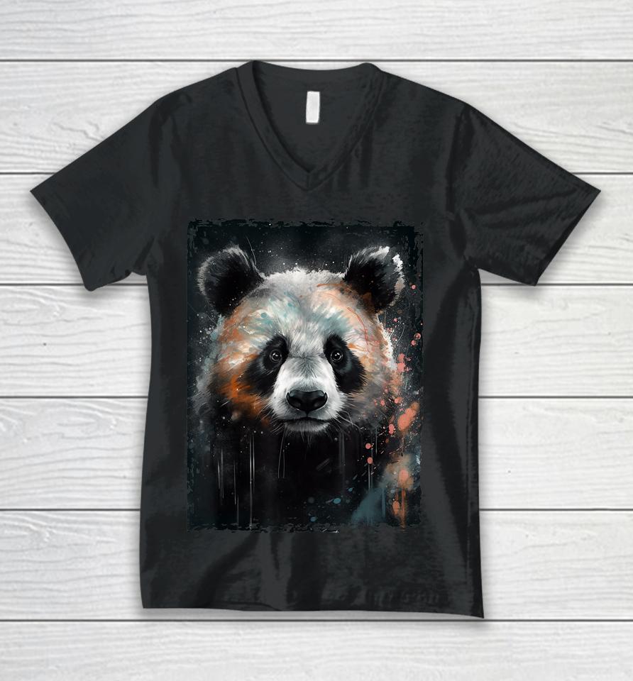 Panda Watercolor Panda Lovers Oil Painting Boys Kids Funny Unisex V-Neck T-Shirt