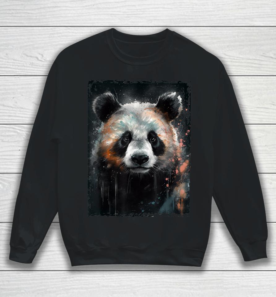 Panda Watercolor Panda Lovers Oil Painting Sweatshirt