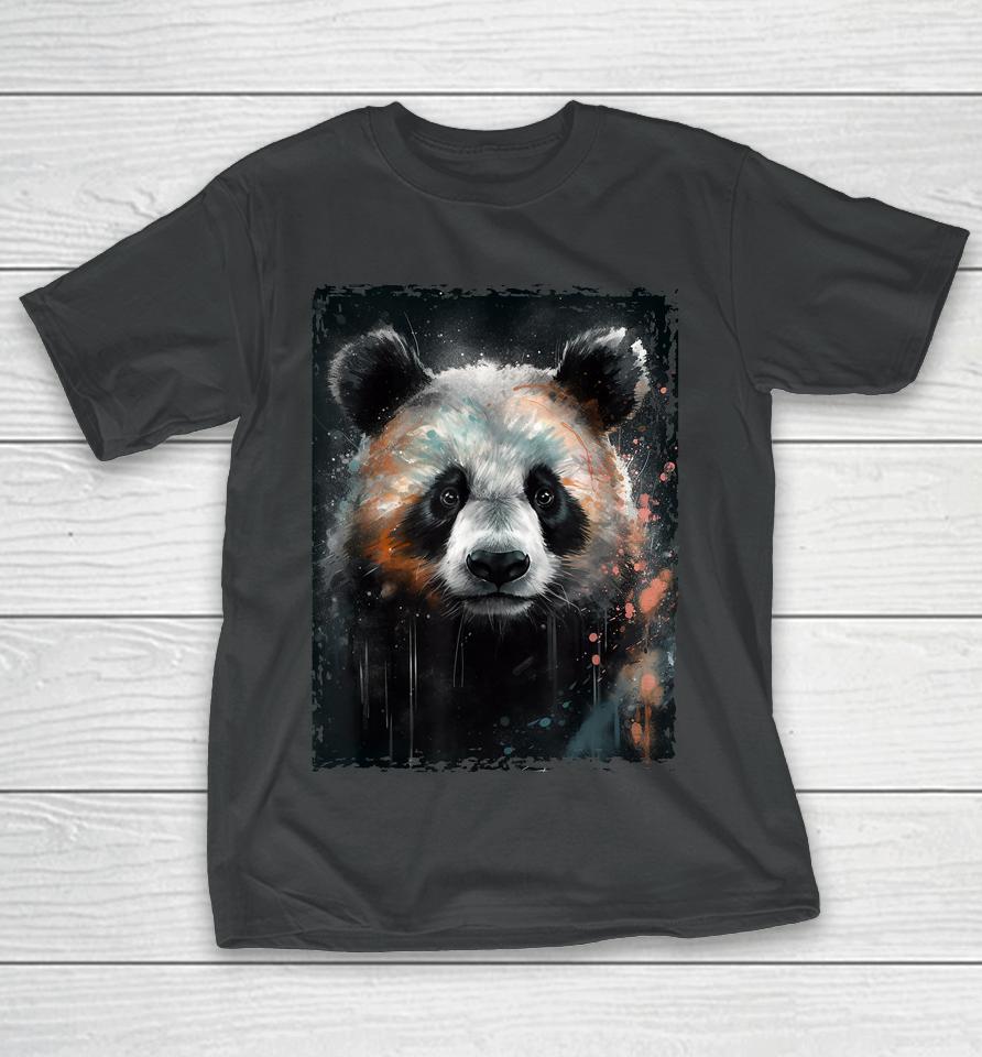 Panda Watercolor Panda Lovers Oil Painting T-Shirt