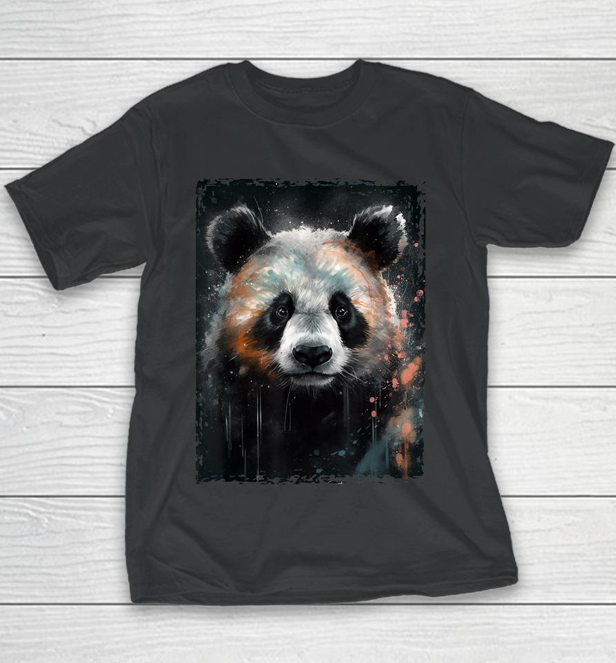 Panda Watercolor Panda Lovers Oil Painting Youth T-Shirt