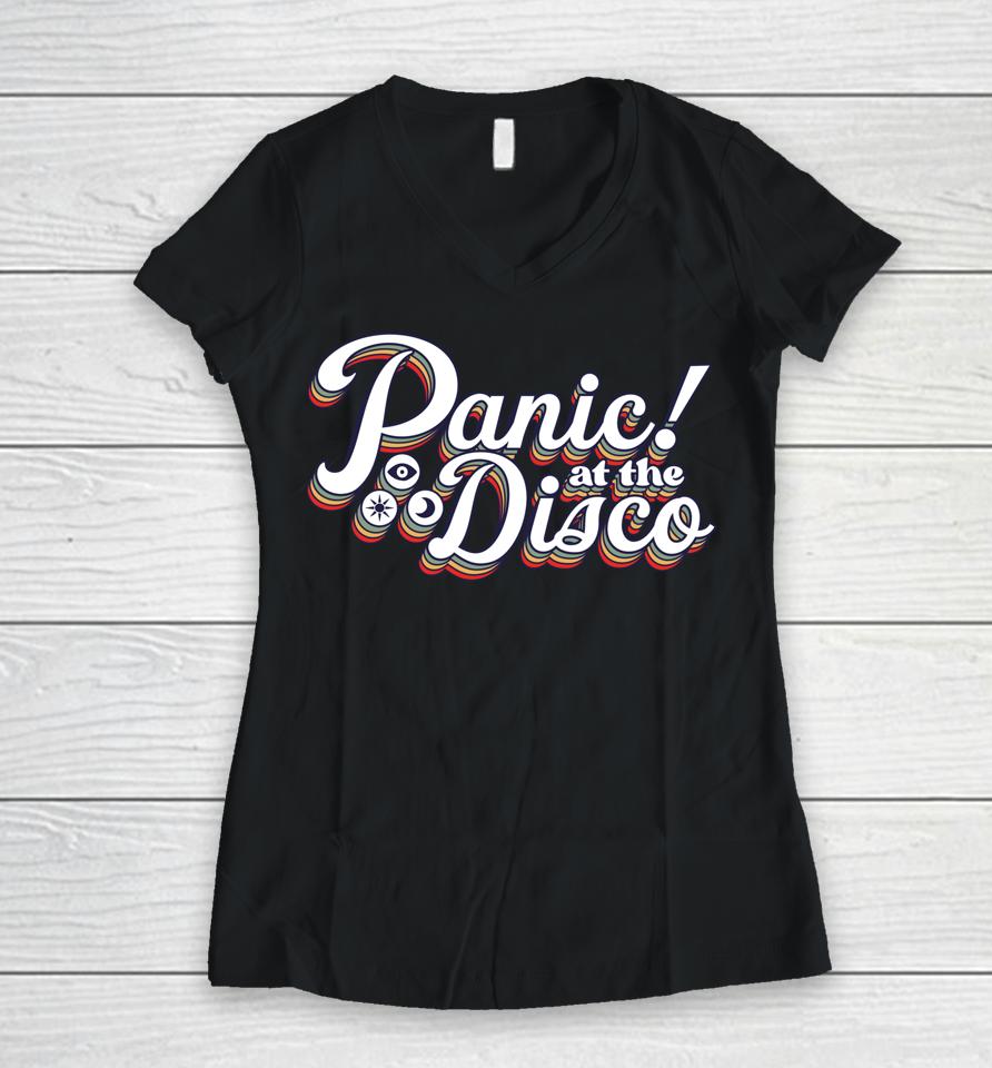 Panic At The Disco - Rainbow Logo Women V-Neck T-Shirt