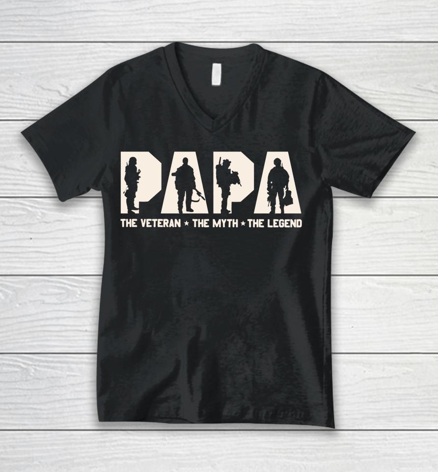 Papa Veteran The Myth The Legend Fathers Day Grandpa Unisex V-Neck T-Shirt