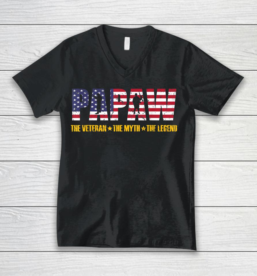 Papaw The Veteran The Myth The Legend Shirt Father's Day Gift Unisex V-Neck T-Shirt