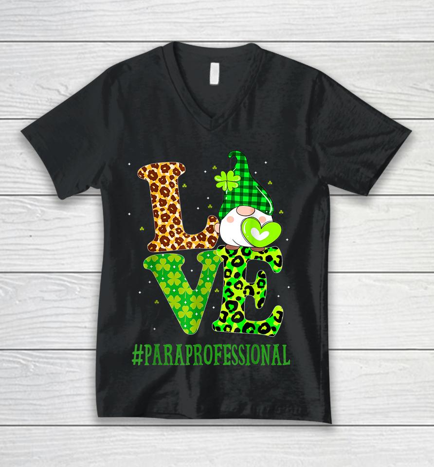Paraprofessional Love St Patrick's Day Gnome Leopard Shamrock Unisex V-Neck T-Shirt