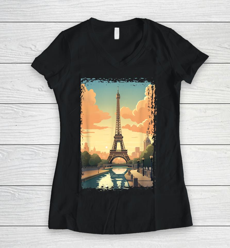 Paris Eiffel Tower I Love Paris Souvenir France Women V-Neck T-Shirt