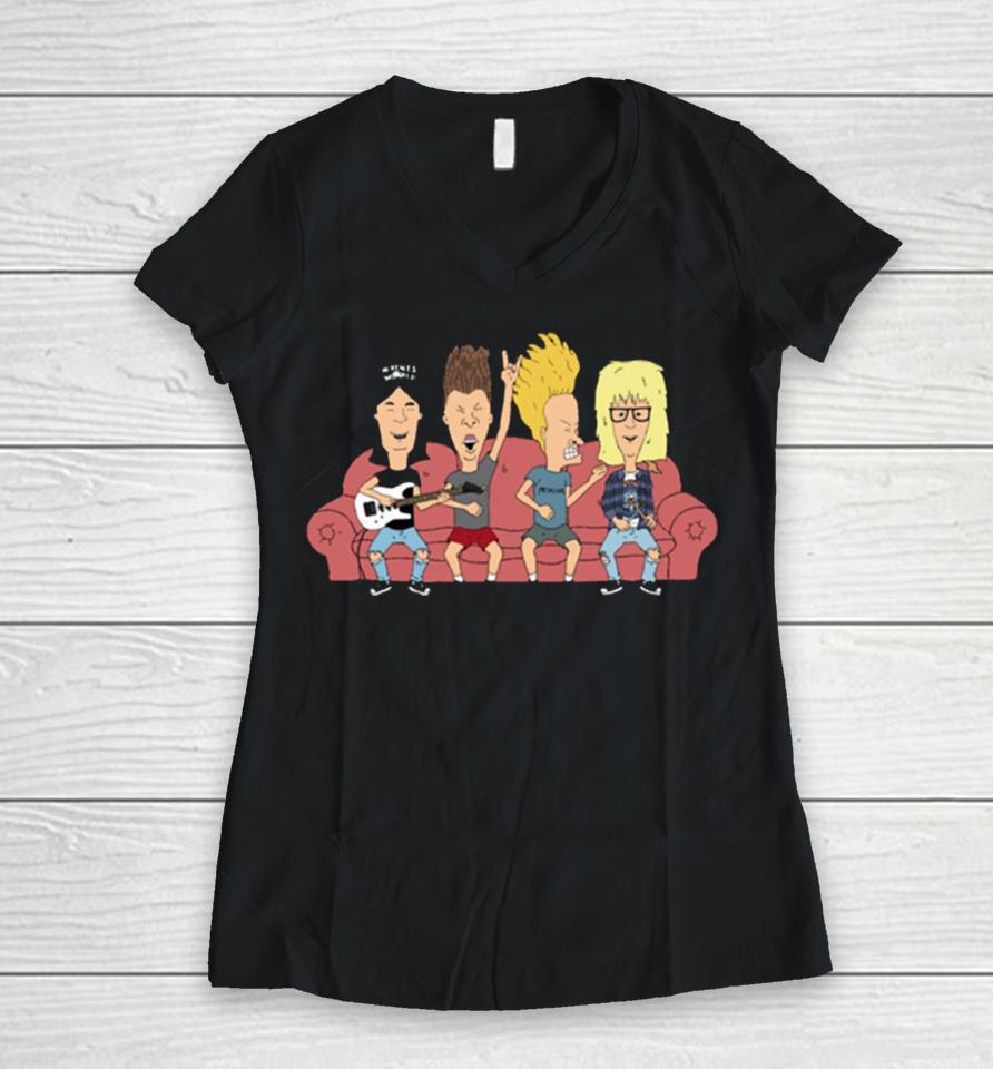 Party On Couch Beavis And Butthead Women V-Neck T-Shirt