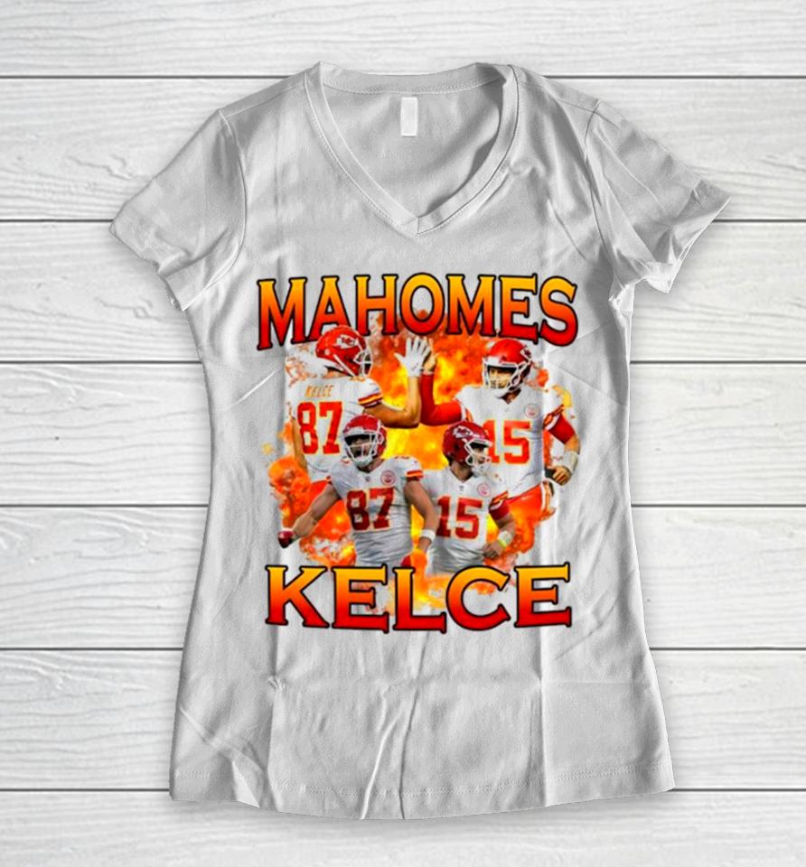 Patrick Mahomes And Travis Kelce Kansas City Chiefs Players Women V-Neck T-Shirt