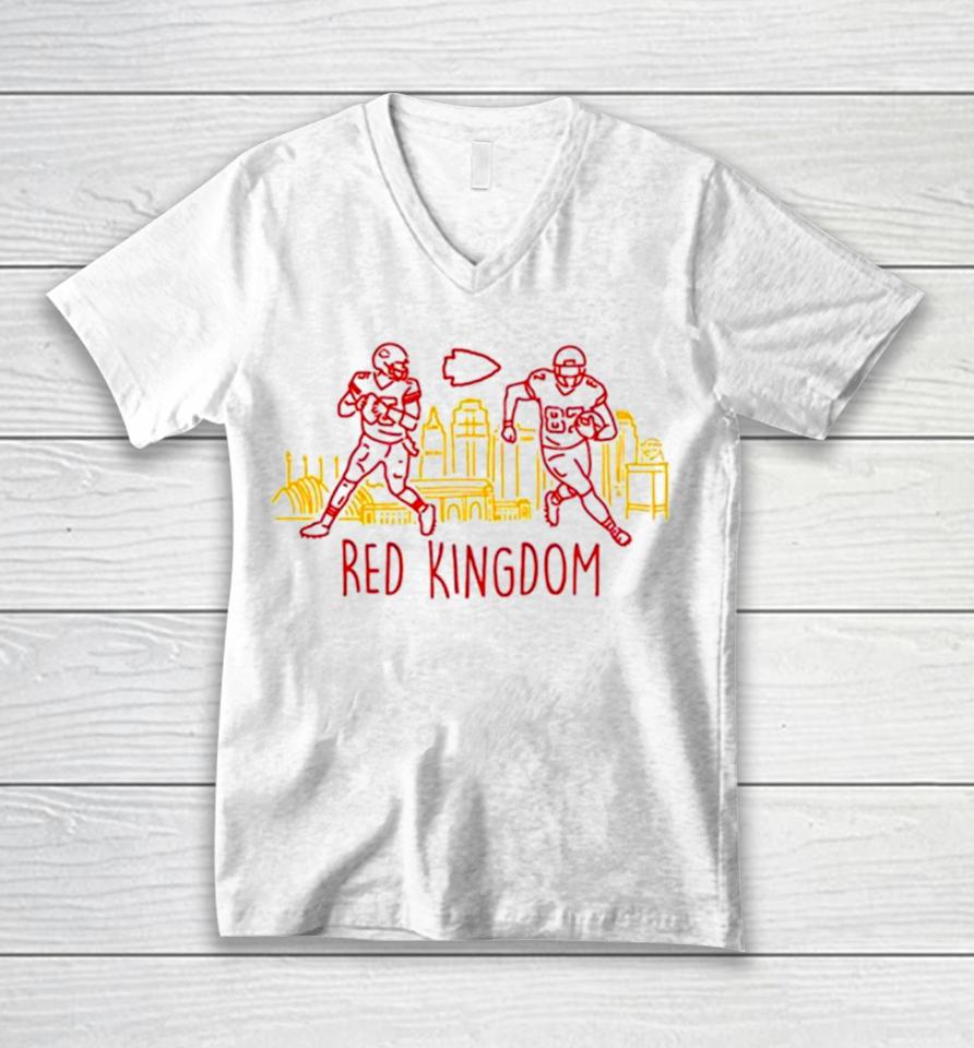 Patrick Mahomes And Travis Kelce Kansas City Chiefs Red Kingdom Unisex V-Neck T-Shirt