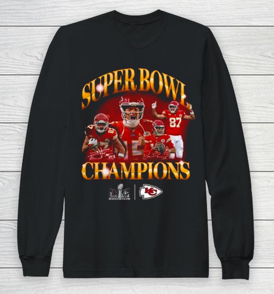 Patrick Mahomes And Travis Kelce Kansas City Chiefs Super Bowl Lviii Champions Retro Duo Long Sleeve T-Shirt