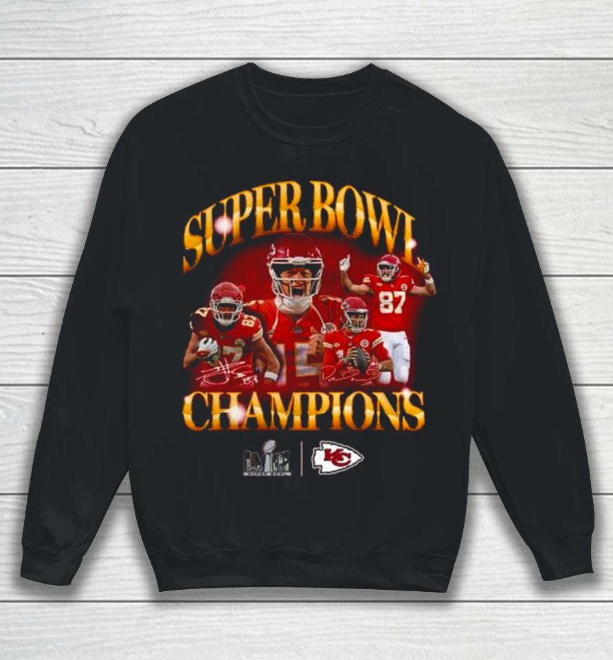 Patrick Mahomes And Travis Kelce Kansas City Chiefs Super Bowl Lviii Champions Retro Duo Sweatshirt