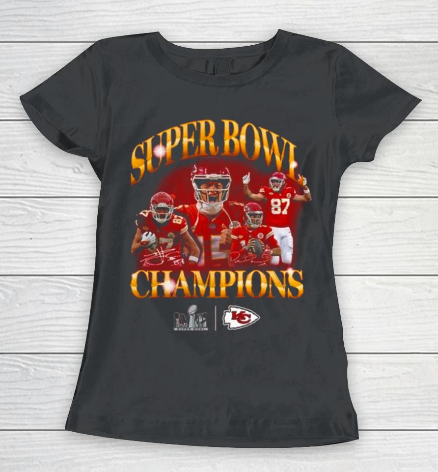 Patrick Mahomes And Travis Kelce Kansas City Chiefs Super Bowl Lviii Champions Retro Duo Women T-Shirt