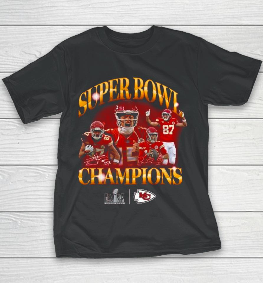 Patrick Mahomes And Travis Kelce Kansas City Chiefs Super Bowl Lviii Champions Retro Duo Youth T-Shirt
