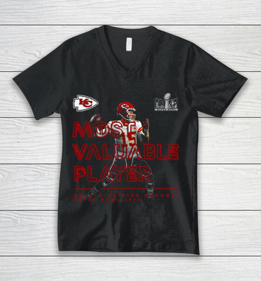 Patrick Mahomes Kansas City Chiefs Super Bowl Lviii Mvp Unisex V-Neck T-Shirt