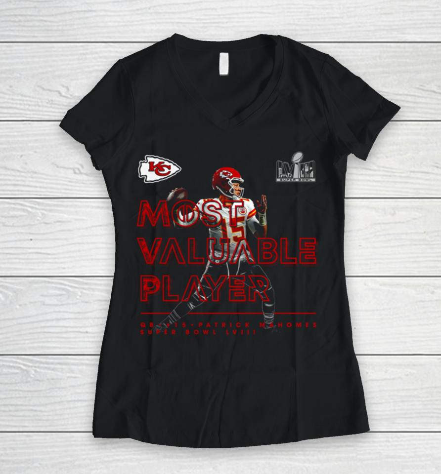 Patrick Mahomes Kansas City Chiefs Super Bowl Lviii Mvp Women V-Neck T-Shirt