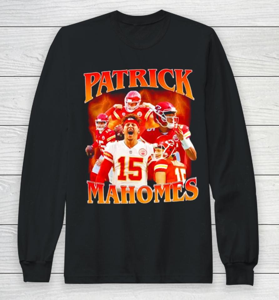 Patrick Mahomes Number 15 Kansas City Chiefs Football Player Portrait Lightning Long Sleeve T-Shirt