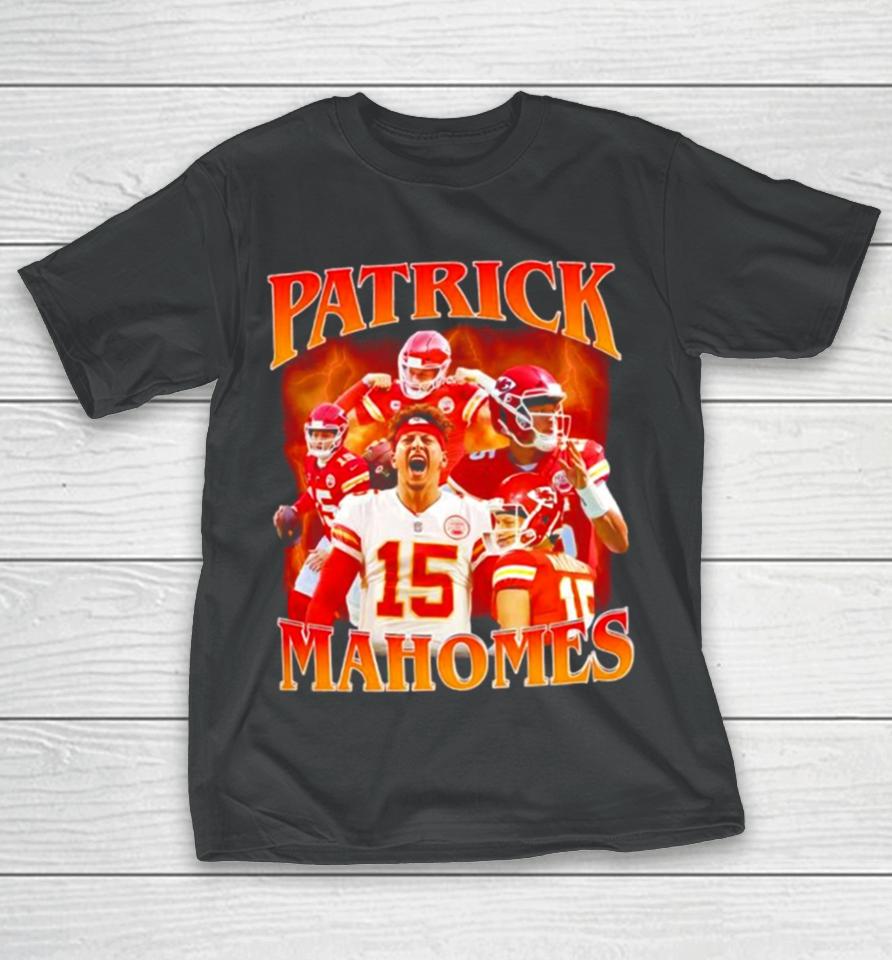 Patrick Mahomes Number 15 Kansas City Chiefs Football Player Portrait Lightning T-Shirt