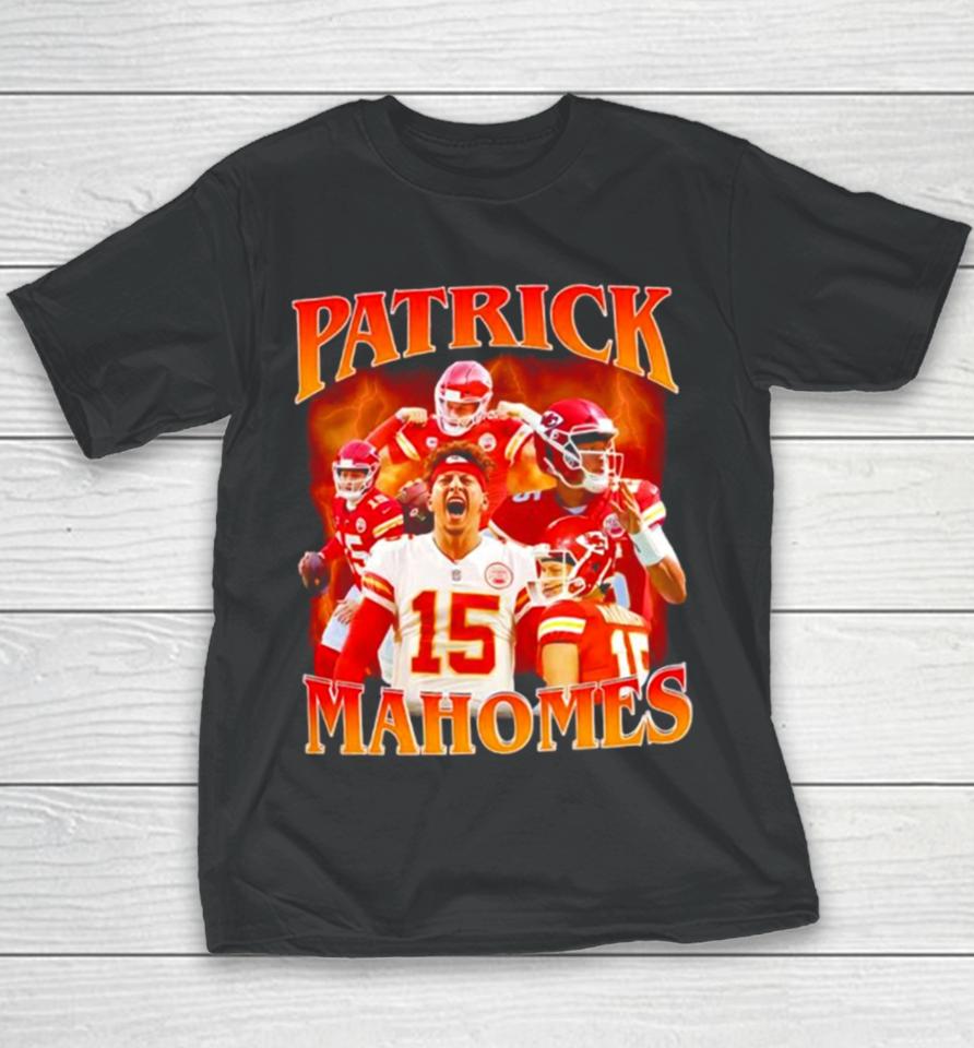 Patrick Mahomes Number 15 Kansas City Chiefs Football Player Portrait Lightning Youth T-Shirt
