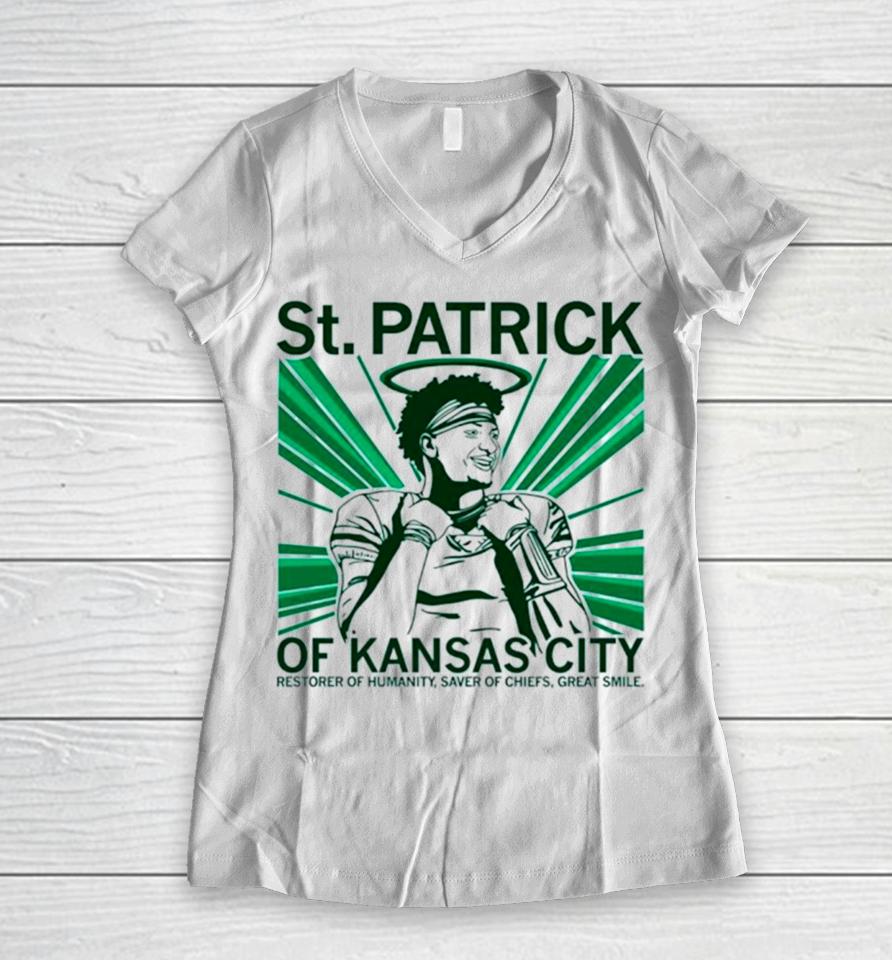 Patrick Mahomes St Patrick Of Kansas City Women V-Neck T-Shirt