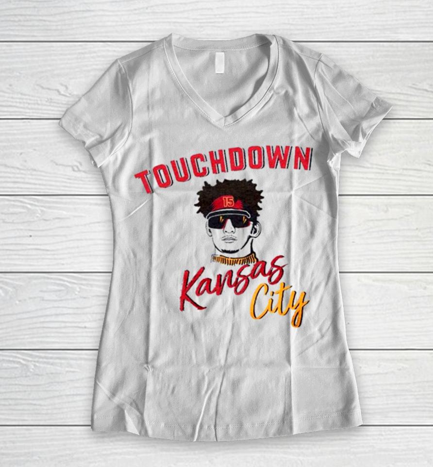 Patrick Mahomes Touchdown Kansas City Football Women V-Neck T-Shirt