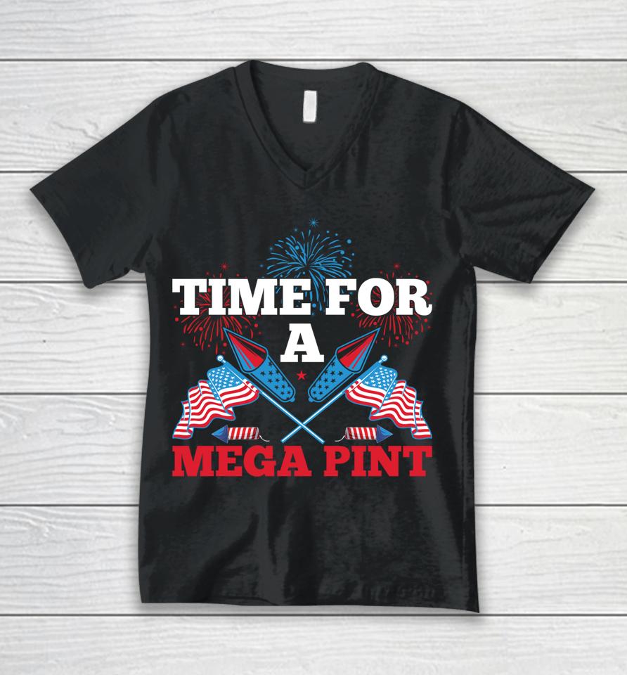 Patriotic America Usa Flag Time For A Mega Pint Unisex V-Neck T-Shirt