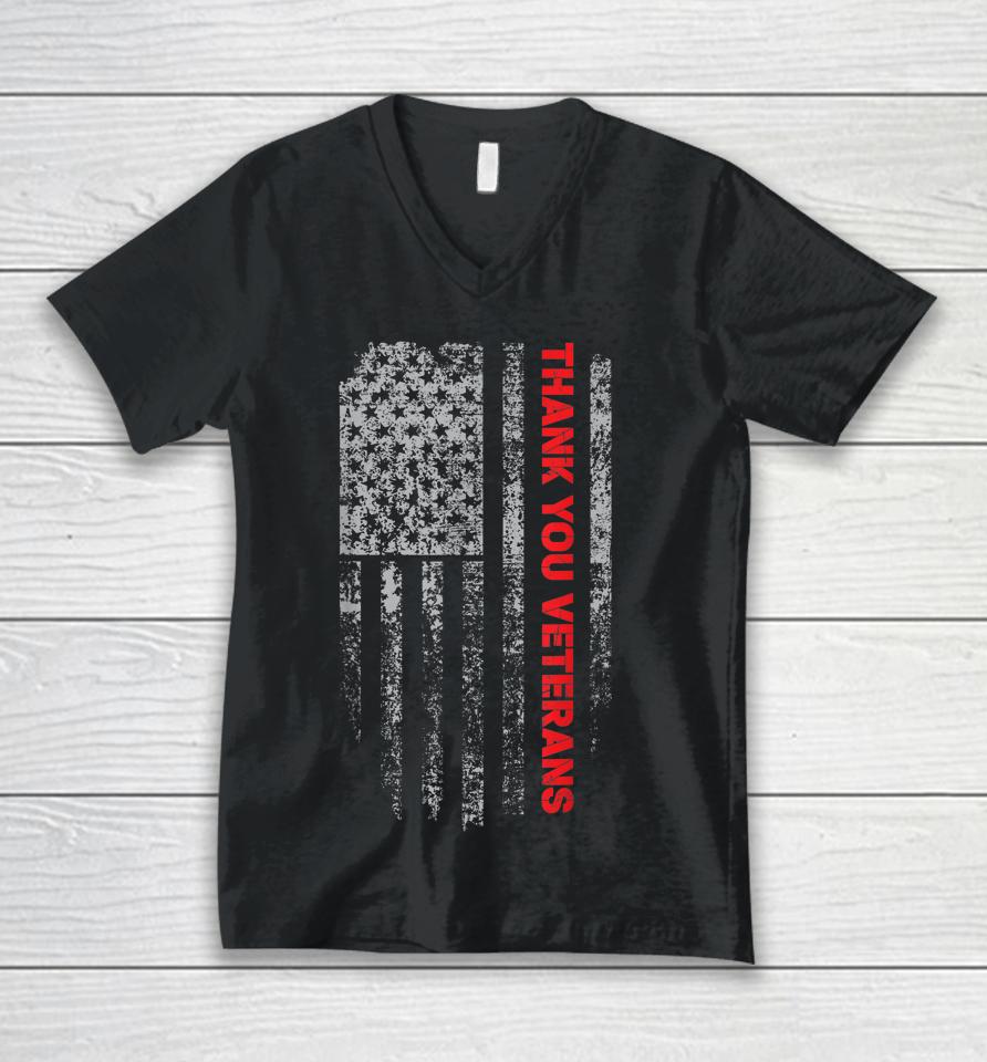 Patriotic American Flag Thank You Veterans Unisex V-Neck T-Shirt