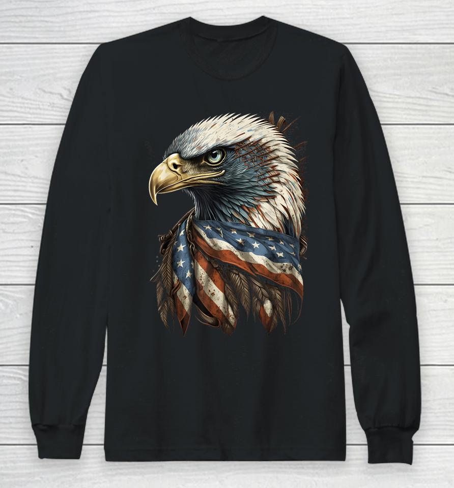 Patriotic Bald Eagle 4Th Of July Men Usa American Flag Long Sleeve T-Shirt