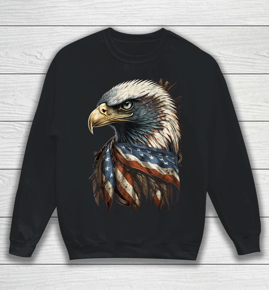 Patriotic Bald Eagle 4Th Of July Men Usa American Flag Sweatshirt