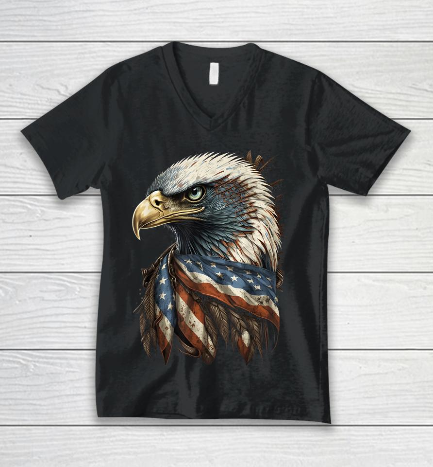 Patriotic Bald Eagle 4Th Of July Men Usa American Flag Unisex V-Neck T-Shirt