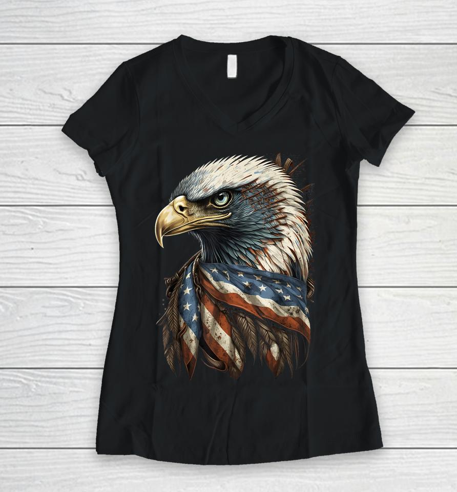 Patriotic Bald Eagle 4Th Of July Men Usa American Flag Women V-Neck T-Shirt