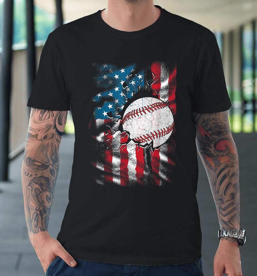 Patriotic Baseball 4Th Of July Men Usa American Flag Boys Premium T-Shirt