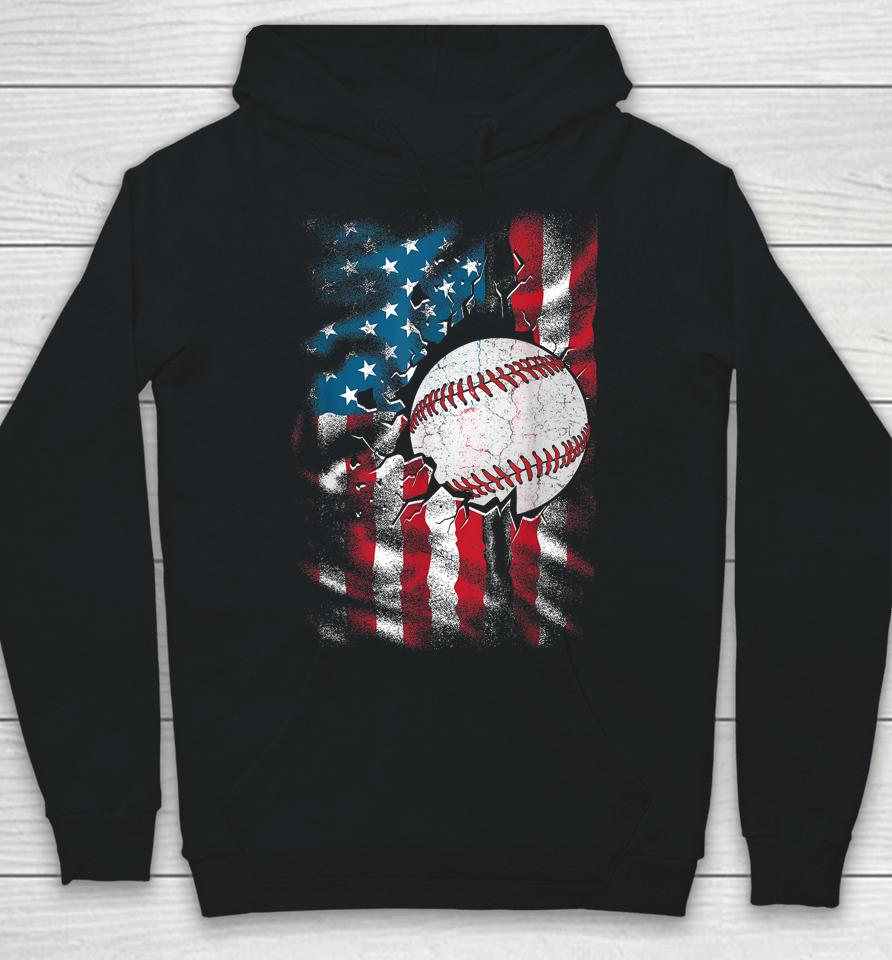 Patriotic Baseball 4Th Of July Men Usa American Flag Boys Hoodie