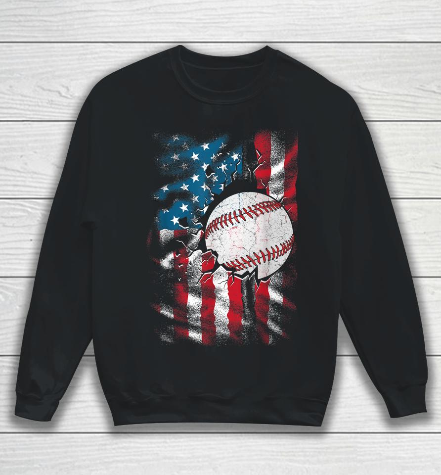 Patriotic Baseball 4Th Of July Men Usa American Flag Boys Sweatshirt