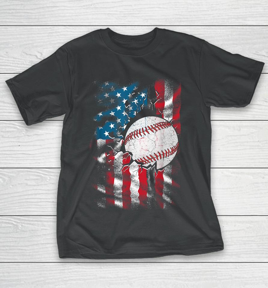 Patriotic Baseball 4Th Of July Men Usa American Flag Boys T-Shirt