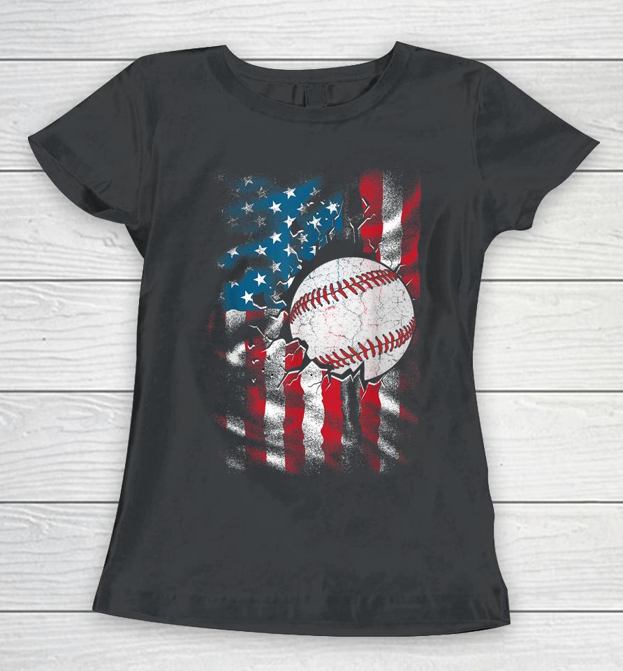 Patriotic Baseball 4Th Of July Men Usa American Flag Boys Women T-Shirt