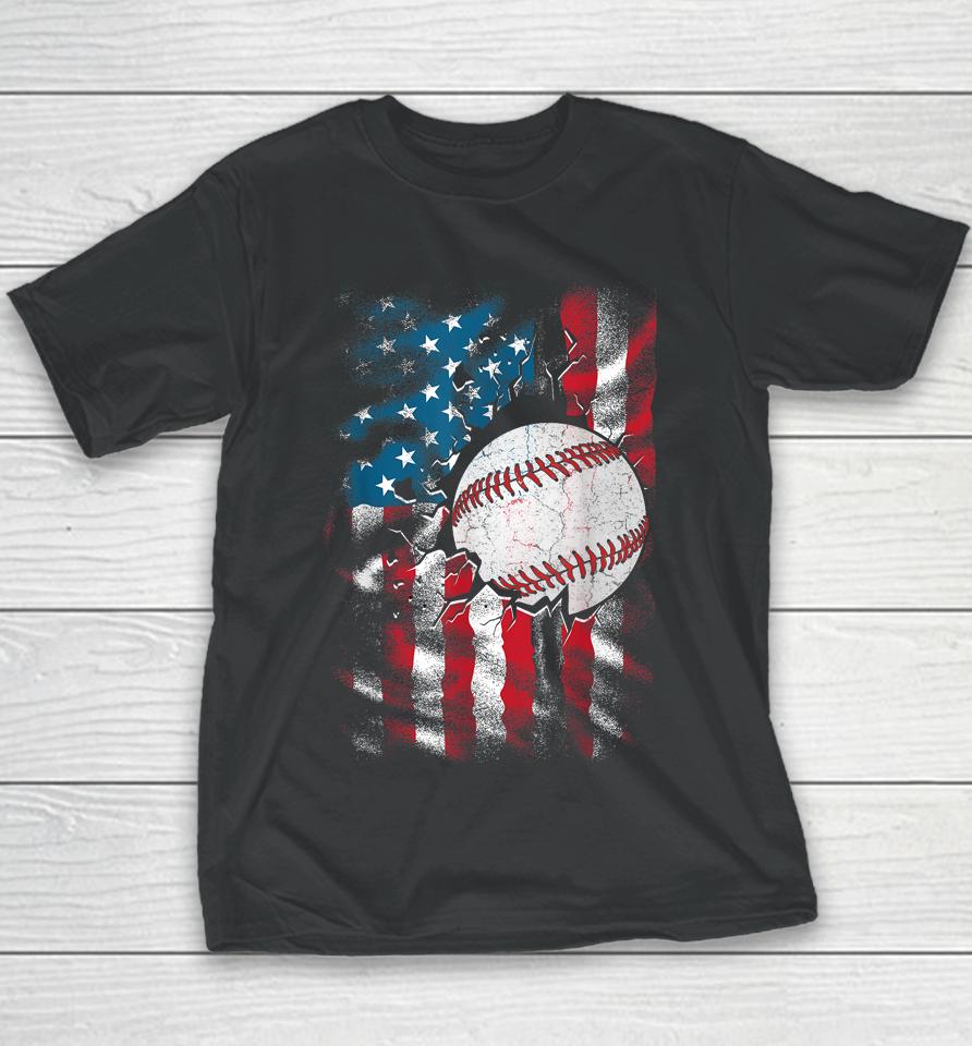 Patriotic Baseball 4Th Of July Men Usa American Flag Boys Youth T-Shirt