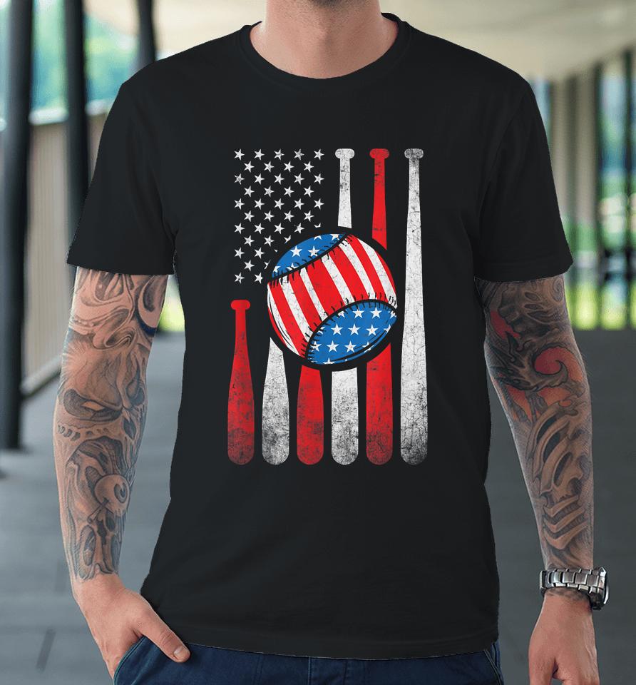 Patriotic Baseball 4Th Of July Usa American Flag Premium T-Shirt