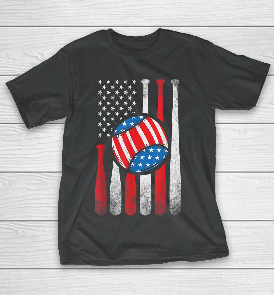 Patriotic Baseball 4Th Of July Usa American Flag T-Shirt