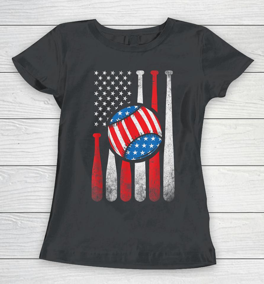 Patriotic Baseball 4Th Of July Usa American Flag Women T-Shirt