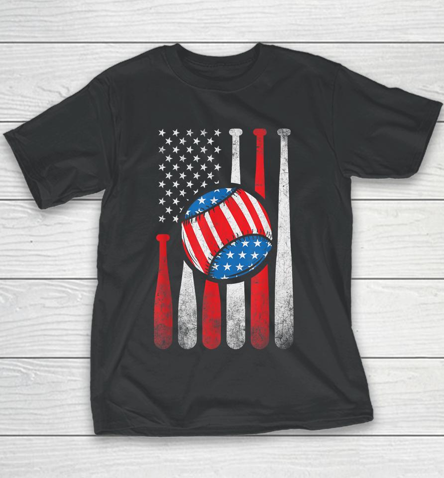 Patriotic Baseball 4Th Of July Usa American Flag Youth T-Shirt