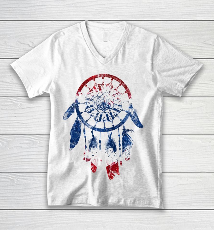 Patriotic Dream Catcher Red White Blue Native American Unisex V-Neck T-Shirt