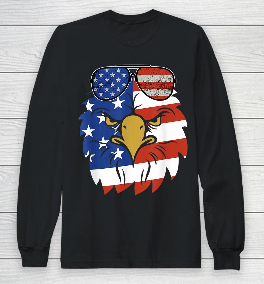 Patriotic Eagle Tee - 4Th Of July Sunglass Usa American Flag Long Sleeve T-Shirt